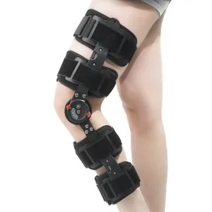 ROM Hinged Knee Brace for Post-Op Recovery, Adjustable Length and Motion Angle, Universal Fit